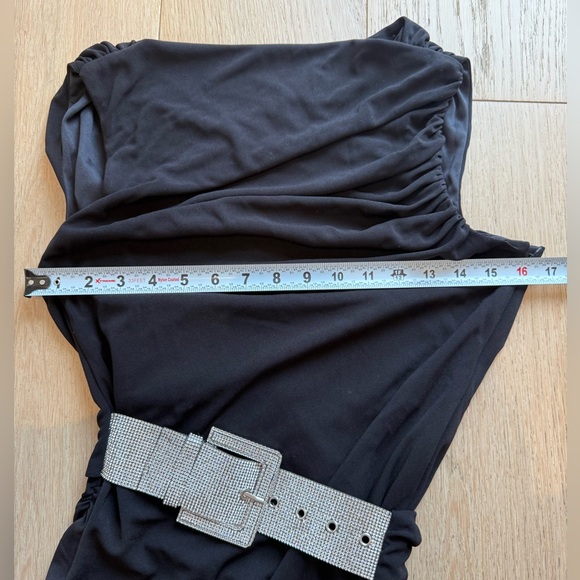 ZARA Black Ruched Cocktail Dress Rhinestone Belt Glam Party Dress - Picture 9 of 14